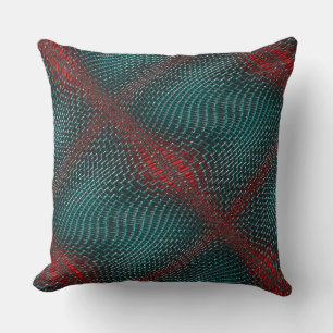 Digital twisted mesh of showy cyan wire over red cushion