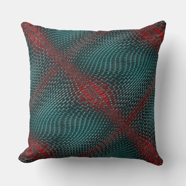 Digital twisted mesh of showy cyan wire over red cushion (Front)