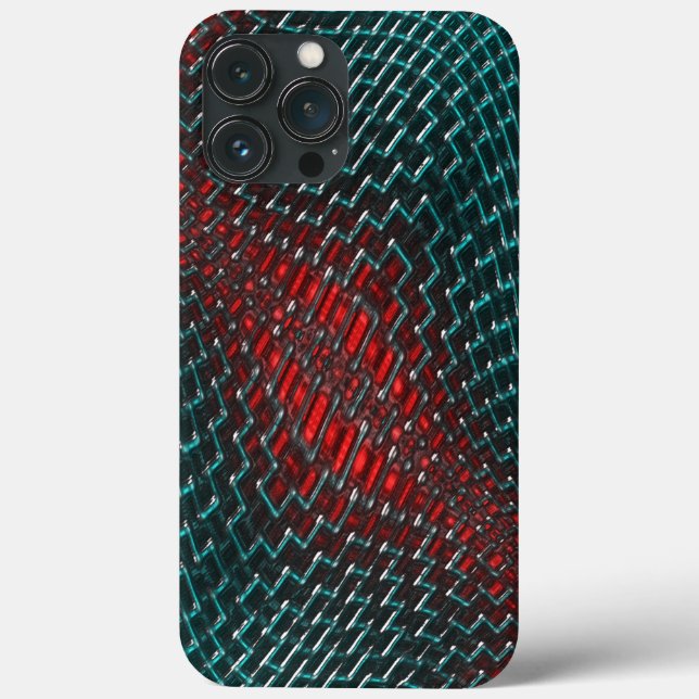 Digital twisted mesh of showy cyan wire over red t Case-Mate iPhone case (Back)