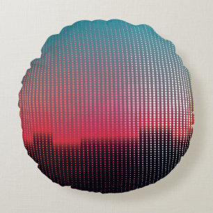 Digital Urban Squares: Futuristic Blur. Round Cushion