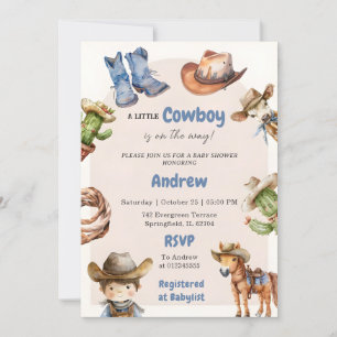 Digital vintage Western Boy Baby Shower Invitation