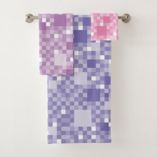 Digital Violet Pixelated Little Squares Bath Towel Set