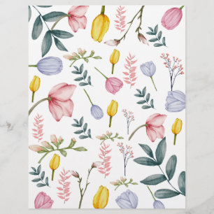 Digital Water Colour Flower Scrap Paper