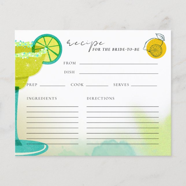 Digital Watercolor Margarita Lime Game Recipe Card (Front)