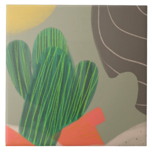 Digital Watercolor Organic Cactus Sinking Desert Tile