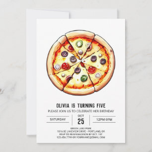  Digital Watercolor Pizza Birthday Invitation