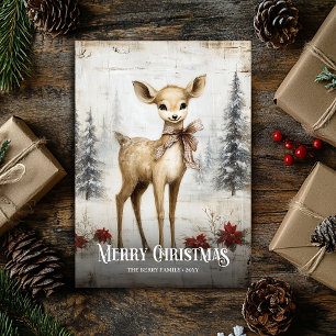 Digital Watercolor Red White Christmas Deer Card
