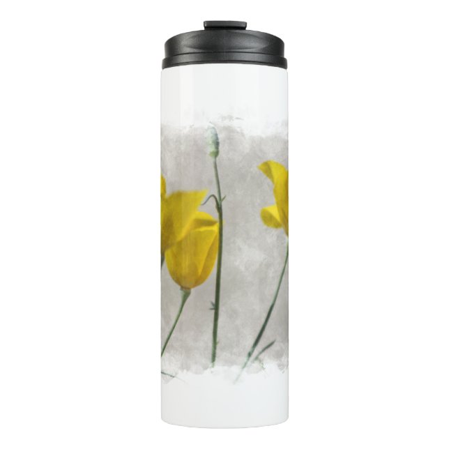 Digital Watercolor Yellow California Poppies Therm Thermal Tumbler (Front)