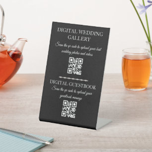 digital wedding gallery & guestbook qr code black pedestal sign