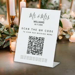 Digital Wedding Menu Qr Code Scan Table Sign