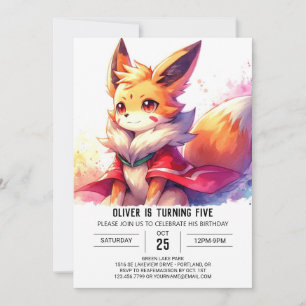 Digital Whimsical Fox Birthday Invitation