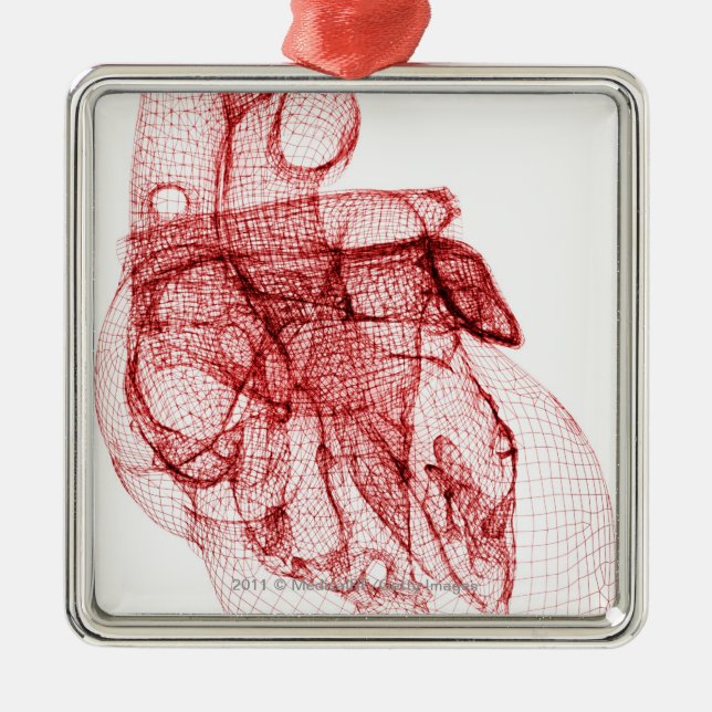 Digital wireframe of the human heart metal tree decoration (Front)