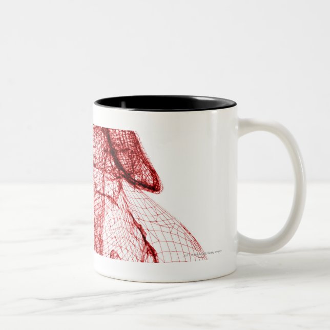 Digital wireframe of the human heart Two-Tone coffee mug (Right)