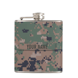 Digital Woodland Camouflage Customisable Hip Flask