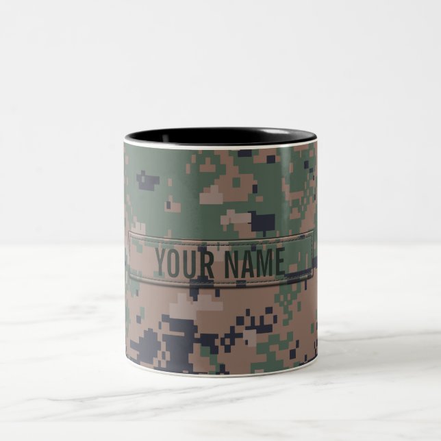 Digital Woodland Camouflage Customisable Two-Tone Coffee Mug (Center)
