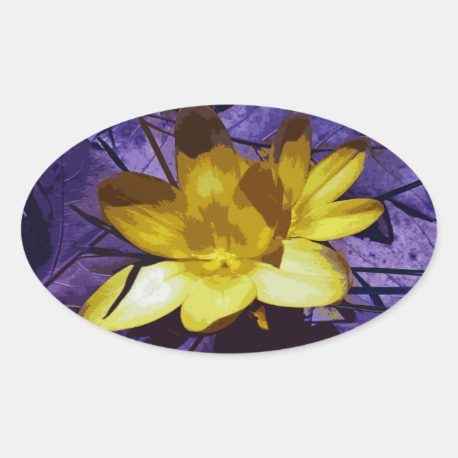Digital Yellow Crocus Oval Sticker (Front)