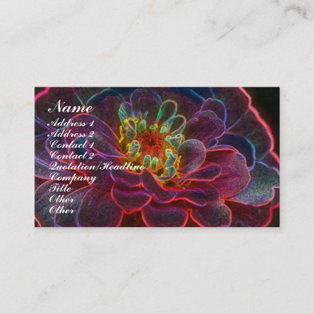Digital Zinnia Flower Business Card (Front)