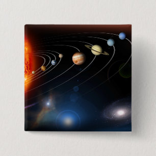 Digitally generated image of our solar system 15 cm square badge