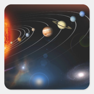 Digitally generated image of our solar system square sticker