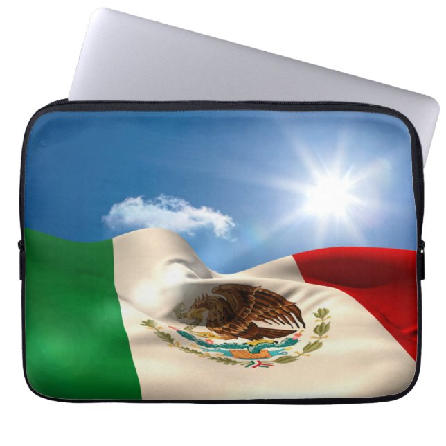 Digitally Generated Mexico Flag Rippling Laptop Sleeve (Front)