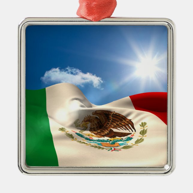 Digitally Generated Mexico Flag Rippling Metal Tree Decoration (Front)