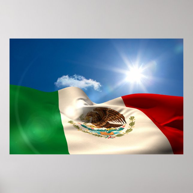 Digitally Generated Mexico Flag Rippling Poster (Front)