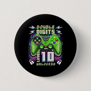 Digits Level 10 Unlocked Video Game 10th Birthday  6 Cm Round Badge