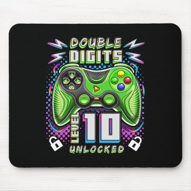 Digits Level 10 Unlocked Video Game 10th Birthday  Mouse Mat (Front)