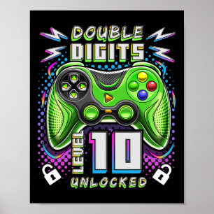 Digits Level 10 Unlocked Video Game 10th Birthday Poster