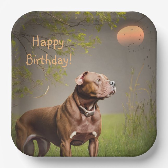Dignified Brown Pitbull Paper Plate (Front)