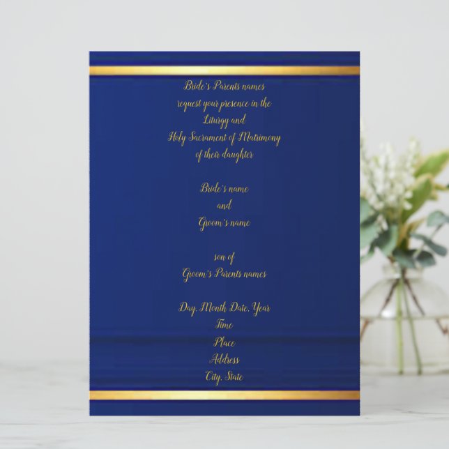 Dignified Cobalt Blue Wedding Invitation (Standing Front)