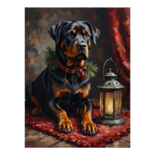 Dignified Rottweiler Dog Christmas Lantern Poster