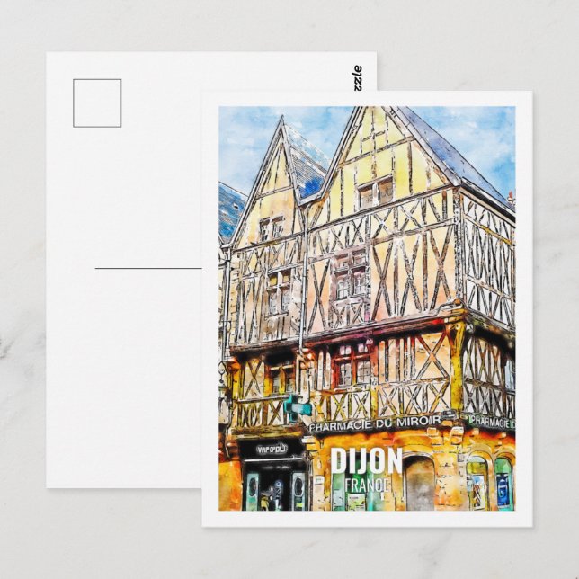 Dijon France Famous Travel Place Watercolor Postcard (Front/Back)