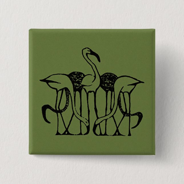 Dijsselhof - Five Flamingos, fine art, 15 Cm Square Badge (Front)