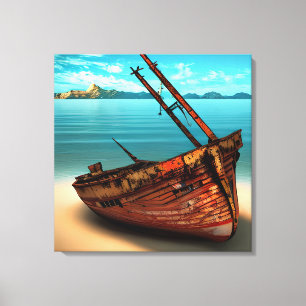 Dilapidated Boat on an Abandoned Sandy Beach Canvas Print