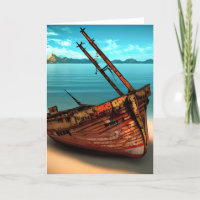 Dilapidated Boat on an Abandoned Sandy Beach