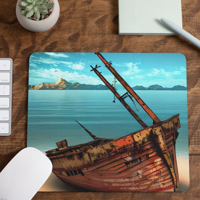 Dilapidated Boat on an Abandoned Sandy Beach Mouse Mat (Creator Uploaded)
