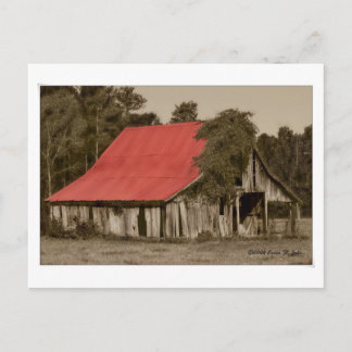Dilapidated Red-Roofed Barn Postcard