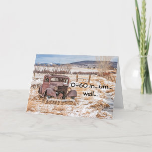 Dilapidated, Rusty Antique Auto in Snow Card