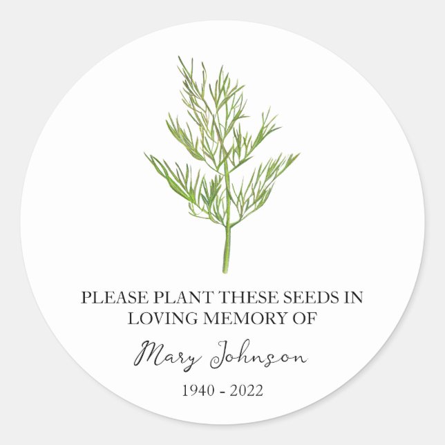 Dill Memorial Funeral Seed Packet Classic Round Sticker (Front)