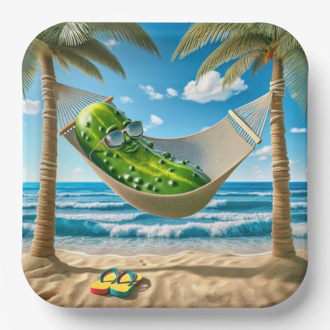 Dill Pickle In a Tropical Hammock Paper Plate (Front)