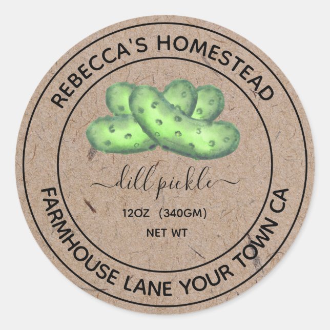 Dill Pickle Kraft Paper Canning Jar Labels  (Front)