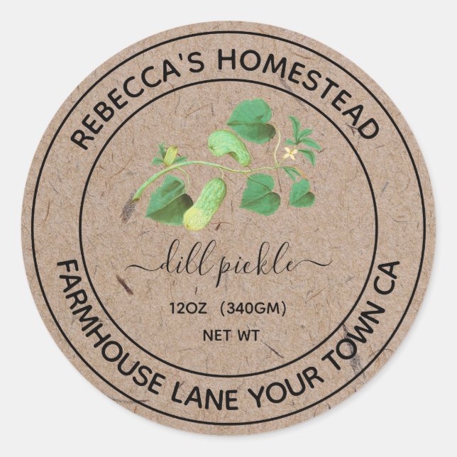 Dill Pickle  Kraft Paper Canning Jar Labels (Front)