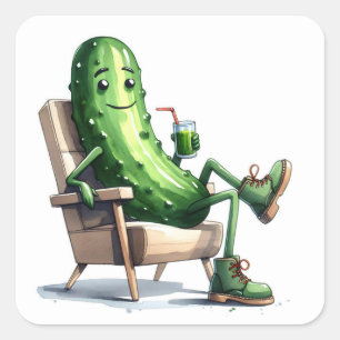 Dill Pickle Relaxing In a Chair Square Sticker