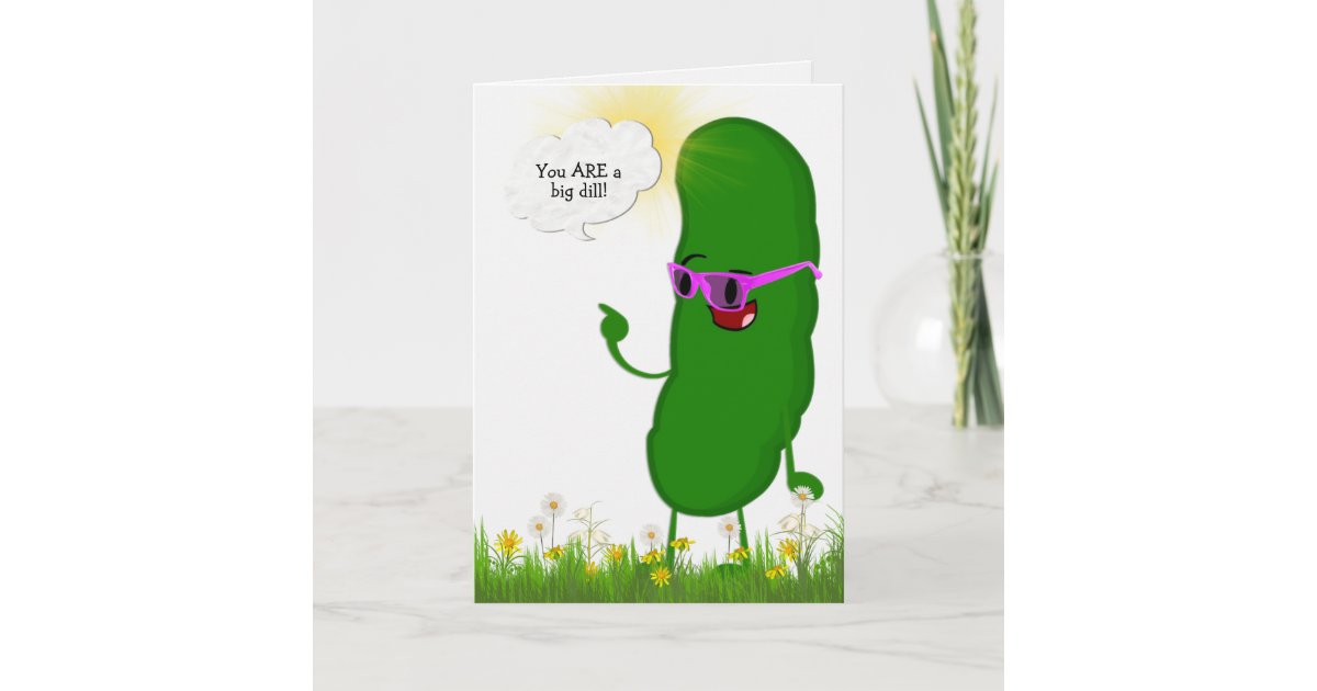 dill pickle with pink glasses for birthday card Zazzle.co.uk
