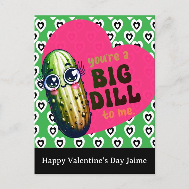Dill Pickles Hearts Valentines Day Postcard (Front)