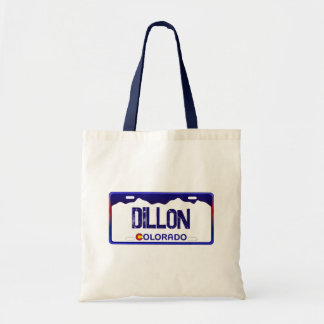 Dillon Colorado blue license plate tote bag