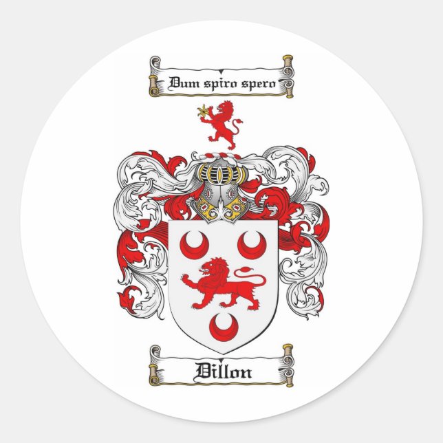DILLON FAMILY CREST -  DILLON COAT OF ARMS CLASSIC ROUND STICKER (Front)