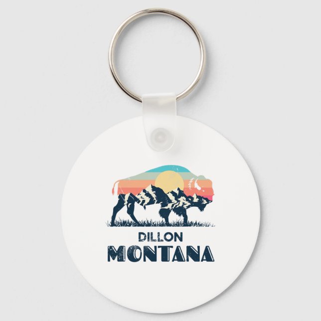 Dillon Montana Vintage Hiking Bison Nature  Key Ring (Front)