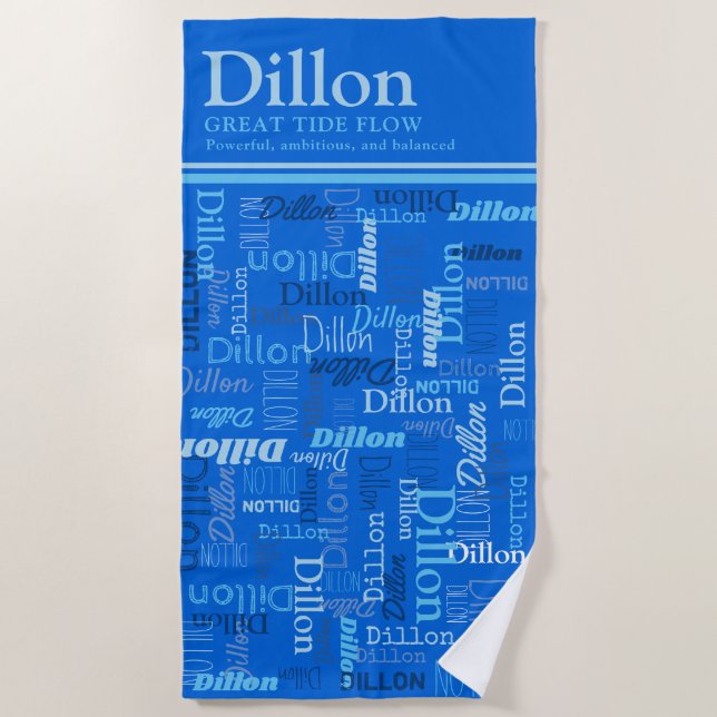 Dillon personalised name meaning shades of blue beach towel (Front)